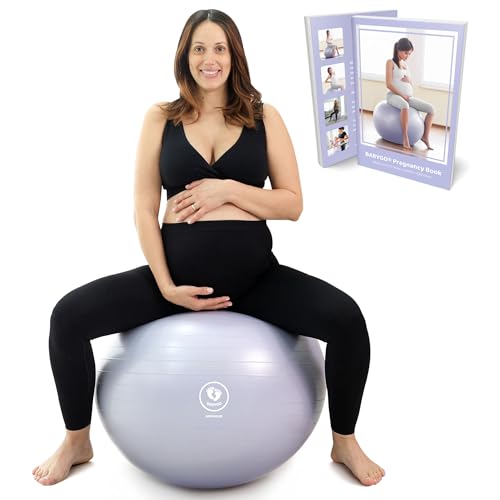 BABYGO Birthing Ball - Pregnancy Yoga Labor & Exercise Ball & Book Set ; Trimester Targeting, Maternity, Birth & Recovery Plan Included ; Anti Burst Eco Friendly (65cm - 4'8' - 5'10',Lavender)