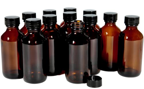 Vivaplex, 12, Amber, 2 oz Glass Bottles, with Lids