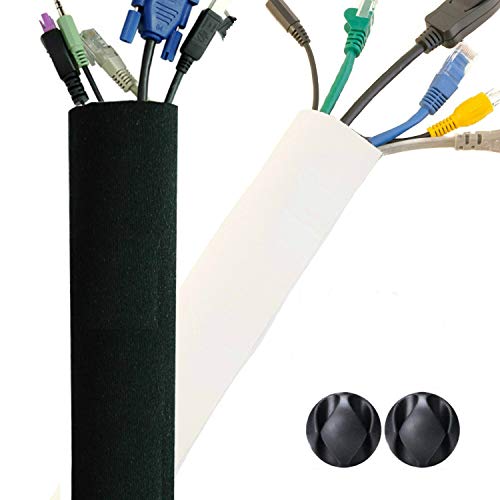 Premium 63'' Cable Management Sleeve, Best Cords Organizer for TV On Wall, Desk, Computer, Office, Home - DIY Adjustable Reversible Black and White Neoprene Cord Hider Wire Cover Concealer Wrap