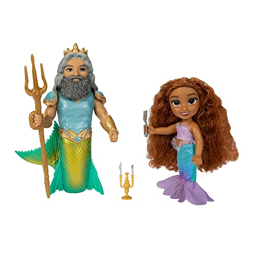 Disney The Little Mermaid Ariel Doll and King Triton Petite Gift Set, 6 Inches Tall with Dinglehopper, Candelabra and King Triton’s Trident Accessory Toys