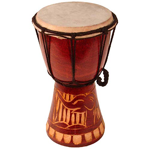 Djembe Drum Carved Bongo African inspired music also a unique gifting idea. Carver Abstract Elephant Giraffe Turtle. (8 Inch, Elephant)