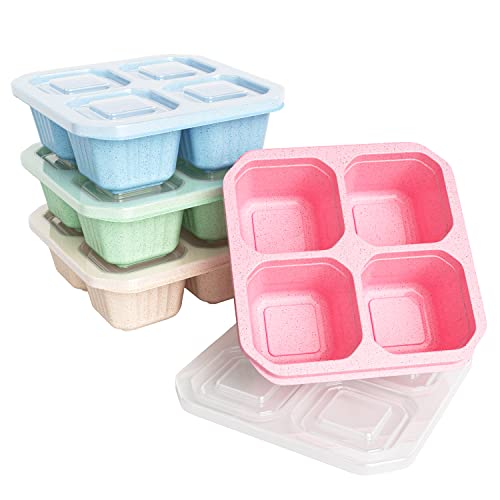 HNXAZG 4 Pack Snack Containers, 4 Compartment Bento Snack Box, Reusable Lunch Containers, Divided Food Storage Containers for School Work Trips