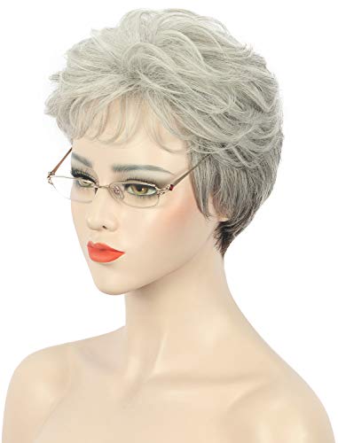 karlery Old Lady Short Curly Grey Wig with Bangs Natural Looking Daily Halloween Cosplay Party Wig