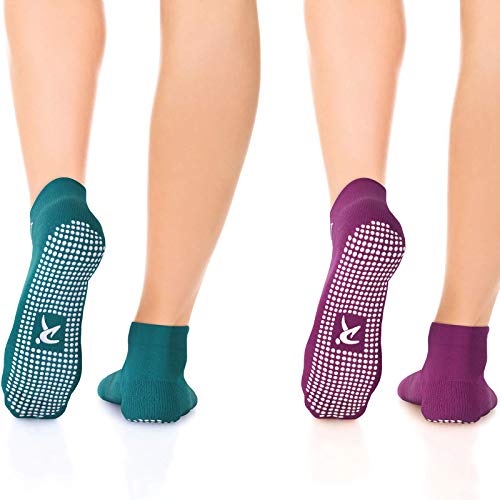 Rymora Non Slip Grip Socks for Women & Men - Pilates Socks, Yoga Socks - Fall Prevention, Full Toe Ankle Socks for Barre Fitness, Ballet, Dance, Home Workout (2 Pairs)