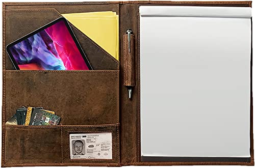 Leather Business Portfolio by Rustic Town | A4 Conference Folder Gift for Men & Women | Handmade Durable Leather Padfolio 3 + 1 Sleeves for Documents and Notepad