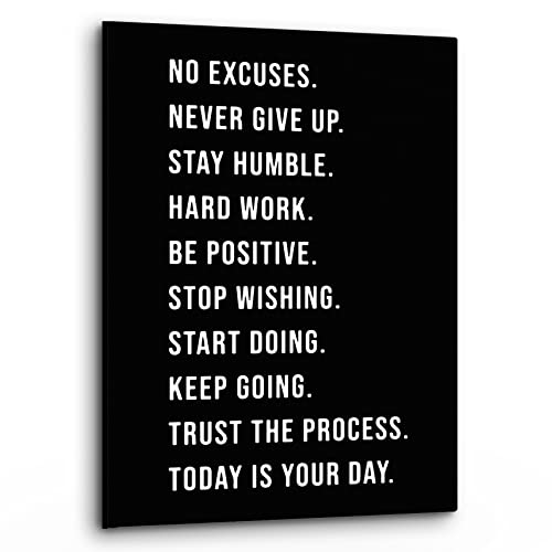 PHAMTE No Excuses Never Give Up Inspirational Workout Wall Art, Motivational Inspirational Print Framed Canvas Painting Artwork Home Gym Yoga Exercise Fitness Room Office Decor（11x14 Inch