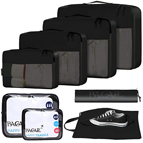 BAGAIL 6 Set / 8 Set Packing Cubes Luggage Packing Organizers for Travel Accessories(8 Set Black)