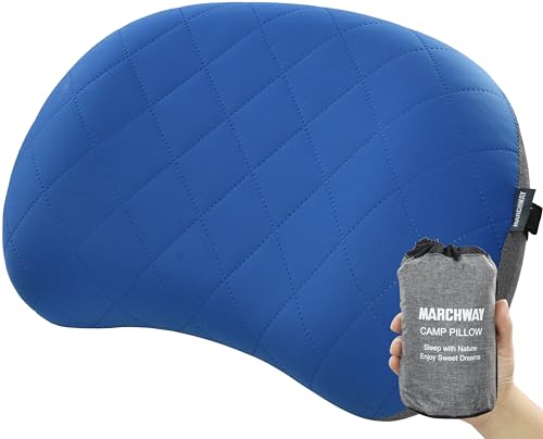 MARCHWAY Ultralight Inflatable Camping Pillow with Soft Washable Cover, Compact Compressible Portable Travel Air Pillow for Outdoor Camp, Sport, Hiking, Backpacking Sleep (Blue)