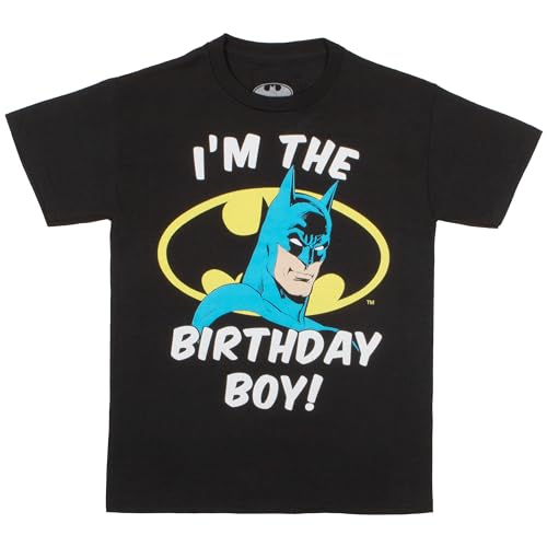 BATMAN Birthday Boys Short Sleeve T-Shirt - Boys Superhero Short Sleeve Tee for Kids Birthday Parties (Small, Black)