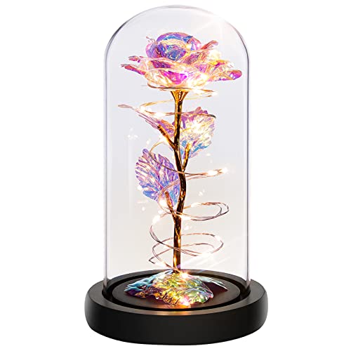 Childom Mothers Day Rose Gifts For Mom,Birthday Gifts For Women,Mother Day Mom Gifts From Daughter Son,Rose Flower Gifts For Her,Anniversary,Wedding Gift,Colorful Rainbow Light Up Rose In A Glass Dome