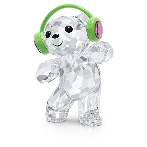 Swarovski Kris Bear Just Dance Figurine, Pink and Clear Swarovski Crystals with Green Metal Accents, Part of the Swarovski Kris Bear Collection