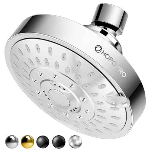 HOPOPRO 5-Mode High Pressure Shower Head - Consumer Reports, The Washington Post, NBC News, TODAY TV Show Recommended - High Flow Fixed Showerheads Bathroom Rain Showerhead (4 Inch Silver)