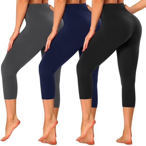 GAYHAY 3 Pack Capri Leggings for Women - Stretch Tummy Control Yoga Pants for Cycling Workout