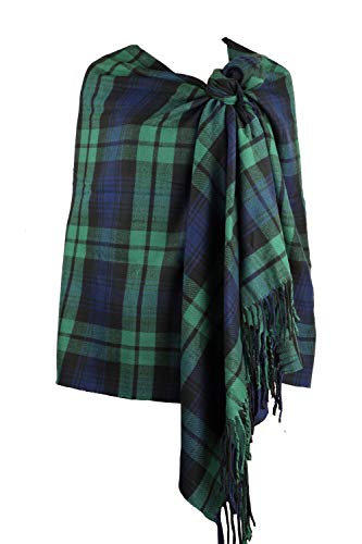 Achillea Long & Wide Scottish Tartan Plaid Large Cashmere Feel Blanket Scarf Check Shawl Wrap 80' x 29' (Green)