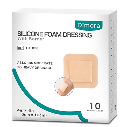 Dimora Silicone Foam Dressing with Border Adhesive 4'x4' Wound Dressing First Aid Bandage for Wound Care 10 Pack FSA/HSA Approved