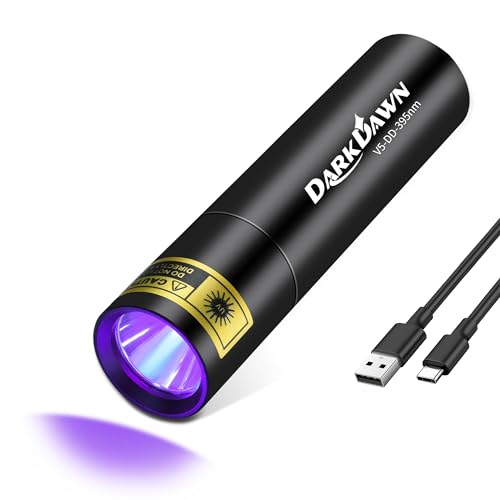 DARKDAWN UV Flashlight 395 NM, USB-C Rechargeable Flashlights LED Woods Lamp, Mini Powerful Handheld Portable Black Light, Detector for Pet Dog Dried Urine - Fluorescent Detection - Finding Scorpion