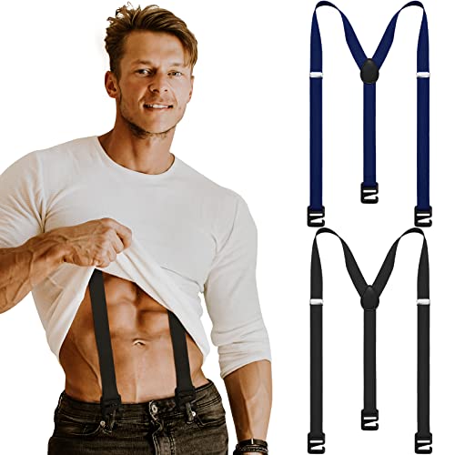 2 Pcs Hidden Suspenders for Men Hiking Suspenders Undergarment Suspenders for Winter Untucked Men Outdoor Hiking Ski Pant (Black, Navy, 47in-Large)