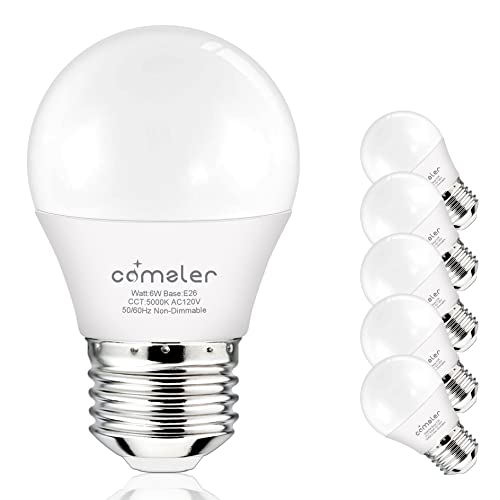 comzler 6W A15 LED Bulb Daylight 60 Watt Equivalent, E26 Medium Screw Base Small Light Bulb Cool White 5000K, Home Lighting Decorative Ceiling Fan Light Bulbs Non-Dimmable, Pack of 6