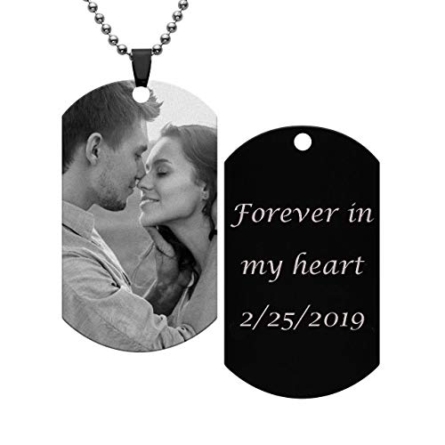 Personalized Master Custom Photo Text Dog Tags Pendant Customized Picture Necklace Valentine's Day Birthday Gift for Men Women (Black & White Photo)