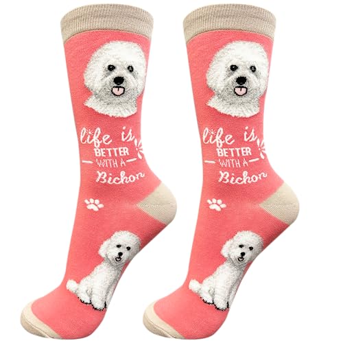 E&S Pets Pet Lover Socks - Dog Socks - Cat Socks - Fun Pet Lover Gifts - Cute Crew Socks - Unisex Novelty Socks - One Size Fits Most (Bichon Frise)