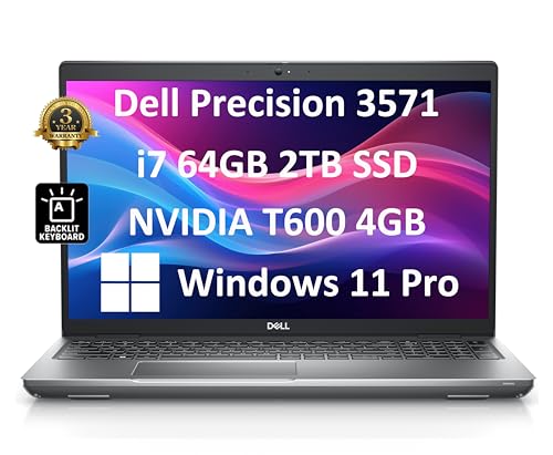 Dell Precision 3571 3000 Mobile Workstation (15.6' FHD, Intel 14-Core i7-12800H, 64GB DDR5 RAM, 2TB SSD, NVIDIA T600) Business Laptop, Backlit, 3-Year Warranty, Webcam, Wi-Fi 6E, Win 11 Pro, Gray