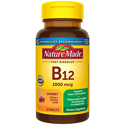 Nature Made Vitamin B12 1000 mcg, Easy to Take Sublingual B12 for Energy Metabolism Support, 50 Sugar Free Fast Dissolve Tablets, 50 Day Supply