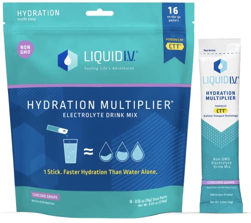 Liquid I.V. Hydration Multiplier - Concord Grape - Hydration Powder Packets | Electrolyte Powder Drink Mix | Easy Open Single-Serving Sticks | Non-GMO | 1 Pack (16 Servings)