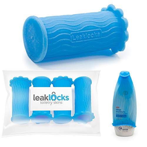 LeakLocks Toiletry Skins Elastic Sleeve for Leak Proofing Travel Container in Luggage. For Standard and Travel Sized Toiletries. Reusable Accessory for Travel Bag Suitcase and Carry-on Luggage