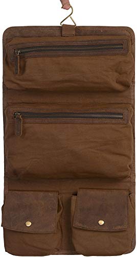 KomalC Premium Buffalo Leather Hanging Toiletry Bag Travel Dopp Kit (Distressed Tan)