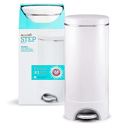 Munchkin Step Diaper Pail Powered by Arm & Hammer, #1 in Odor Control, Award-Winning, Includes 1 Refill Ring and 1 Snap, Seal & toss Bag
