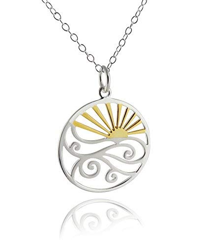 FashionJunkie4Life Sunset Necklace | 18” Sterling Silver Necklace with Sterling Silver Sun Pendant | Sun Jewelry Gifts for Men & Women