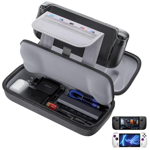 JSAUX Carrying Case Compatible with Steam Deck & ROG Ally, Protective Hard Shell Carry Case Built-in Charger & Docking Station Storage, Portable Travel Case for Steam Deck OLED & Accessories - BG0106A