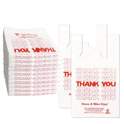 YoYoRain 1000PACK Thank you bags, T shirt bags, White Plastic Bags with Handles, Grocery shopping bag Reusable and Disposable Supermarket Bag 11''x6''x21''