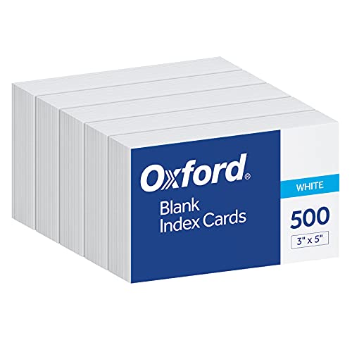 Oxford Index Cards, 500 Pack, 3x5 Index Cards, Blank on Both Sides, White, 5 Packs of 100 Shrink Wrapped Cards (40175)