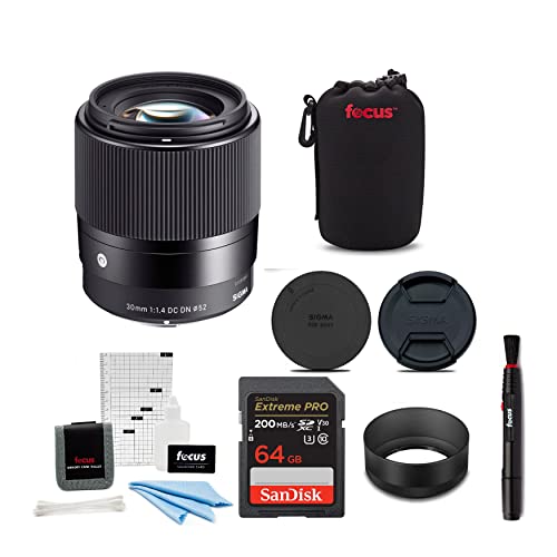 Sigma 30mm f/1.4 DC DN Contemporary Prime Lens for Sony E-Mount w/ 64GB Extreme PRO Bundle