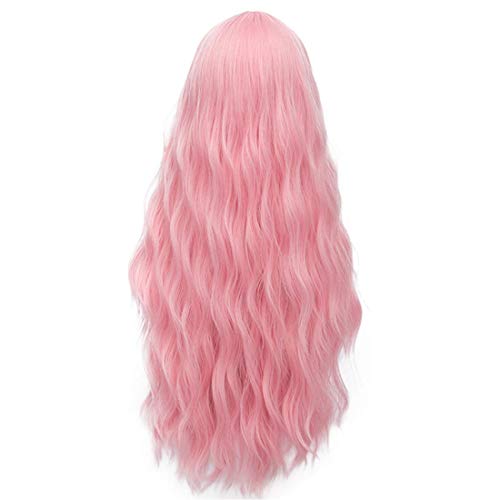 Probeauty Long Pink Wig Light Pink Wig for Women Synthetic Heat Resistant Curly Wave Cosplay Wig for Halloween Costume