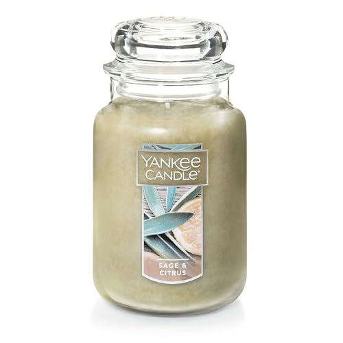 Yankee Candle Sage & Citrus Scented, 22oz Single Wick Candle, Over 110 Hours of Burn Time, Ideal for Home Decor and Gifts, Classic Large Jar, Ivory