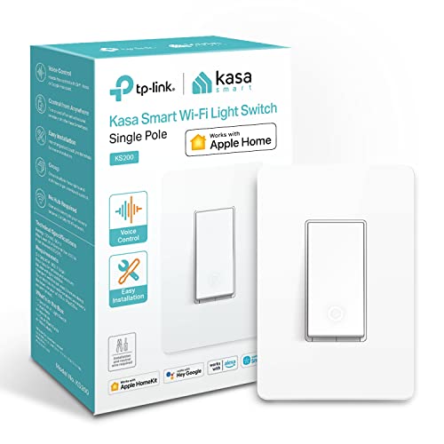 Kasa Apple HomeKit Smart Light Switch KS200, Single Pole, Neutral Wire Required, 2.4GHz Wi-Fi Light Switch Works with Siri, Alexa and Google Home, UL Certified, No Hub Required, White