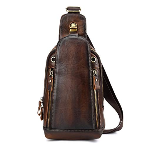 Hebetag Leather Sling Bag Crossbody Backpack for Men Women Outdoor Travel Camping Hiking Shoulder Chest Day Pouch Casual Vintage Sling Daypack Coffee