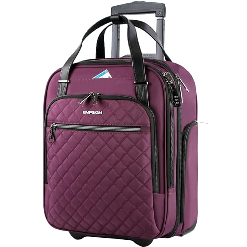 EMPSIGN Underseat Carry On Wheeled - 16' Carry on Bag with Wheels Multi-functional Lightweight Rolling Bag Overnight Weekender Small Suitcase for Women Men Travel Business, Burgundy