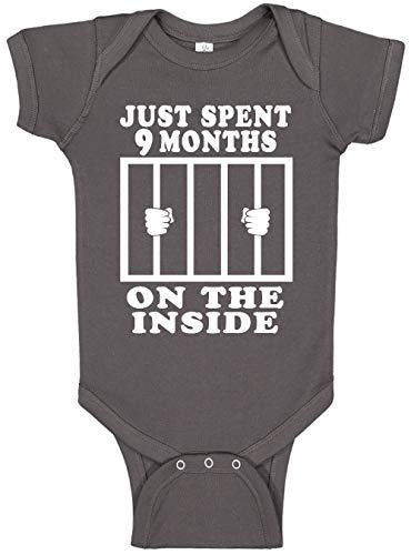 Reaxion Funny Cute Baby Boy Girl Handmade Bodysuits - Just Spent 9 Months On The Inside (0-3 Months, Charcoal)