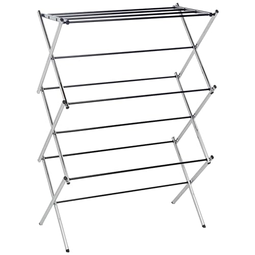 Amazon Basics Foldable Laundry Rack for Air Drying Clothing, 29.4 x 14.8 x 41.9 inches (LxWxH), Chrome Silver