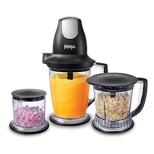 Ninja QB1004 Blender/Food Processor with 450-Watt Base, 48oz Pitcher, 16oz Chopper Bowl, and 40oz Processor Bowl for Shakes, Smoothies, and Meal Prep,Black