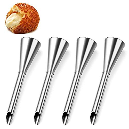 HULISEN 4Pcs Cream Icing Piping Nozzle Tip Stainless Steel Long Puff Nozzle Tip Decorating Tool