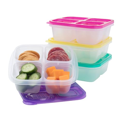 EasyLunchboxes - Bento Snack Boxes - Reusable 4-Compartment Food Containers for School, Work and Travel, Set of 4 (Brights)