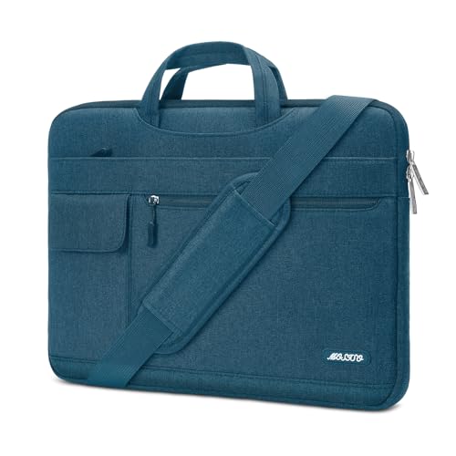 MOSISO Laptop Shoulder Bag Compatible with MacBook Air/Pro,13-13.3 inch Notebook,Compatible with MacBook Pro 14 inch M3 M2 M1 Pro Max 2023-2021,Polyester Flapover Briefcase Sleeve Case, Deep Teal