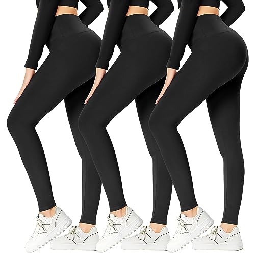 GAYHAY 3 Pack Leggings for Women - High Waisted Tummy Control Workout Yoga Pants Gym Running Activewear Compression Black Leggings
