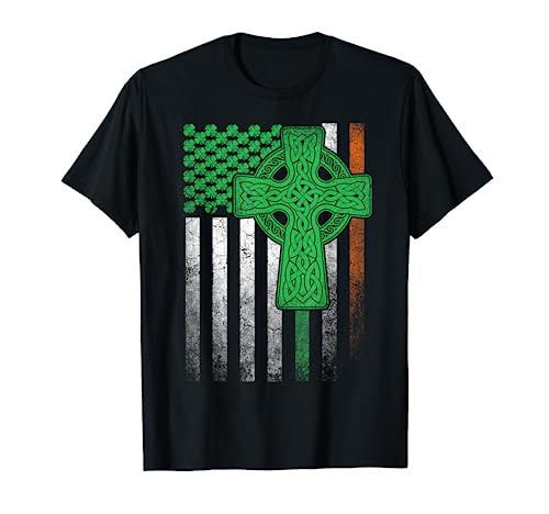 Irish American Flag Ireland Flag ST PATRICKS DAY Gift Cross T-Shirt