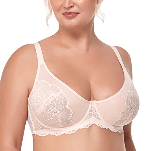HSIA Minimizer Bra for Women Full Coverage Lace Plus Size Compression Bra Unlined Bras with Underwire 38C Dusty Peach