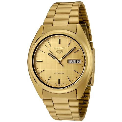 Seiko Men's SNXL72 5 Automatic Gold Dial Gold-Tone Stainless Steel Watch